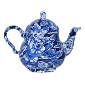 CHURCHILL Staffordshire England cobalt blue & white tea pot 7.5" tall with lid